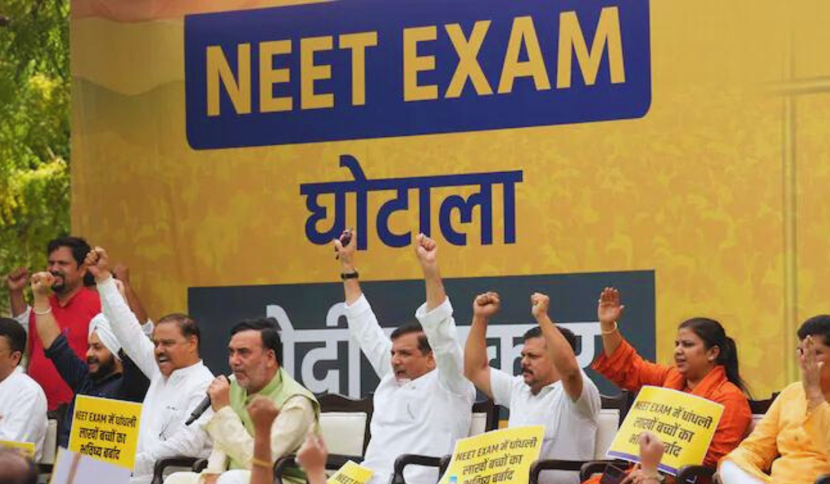 AAP Protesting the alleged anomalies of NEET-UG 2024